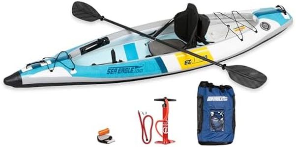 Sea Eagle EZLITE 10 Ultralight, All Woven, Drop Stitch, Rigid, High Performance, Easy Setup, 10' Solo Inflatable Kayak-Backpack, Seat, 4 Part 8' Paddle & Adjustable Footrests (EZLITE10 Pro Kayak)