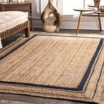 HOUSINE® Handmade Natural Jute Cotton Natural Fibers Floor/Door Mat Rug Furnish Décor Striped Rectangular Design Carpet for Bedroom Living Room (Bdesign, 4 feet x 6 feet - Carpet/Rug)