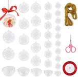 Rustark 35Pcs Clear Plastic Round Fillable Balls Christmas Ornaments DIY Craft Balls Assortment Kit Fillable Decor for Wedding Christmas Crafts Decoration (Round-4,5,6,7,8cm Dia.)