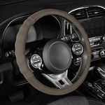 Motor Trend Soft Touch Leather Beige Steering Wheel Cover with Grooves, Advanced Traction Universal Fit for Standard Sizes 14.5 15 15.5 inches