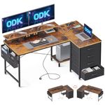 ODK Corner Desk with Drawers, L Shaped Computer Desk with USB Charging Port & Power Outlet, Home Office Desk with Monitor Stand and PC Stand, 55 Inch Gaming Desks Workstations, Rustic Brown