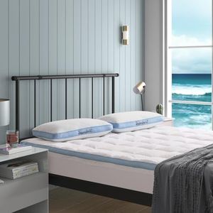 Dreamaker 800gsm Memory Fibre Mattress Topper Cotton Japara Cover Soft Comfortable Light Weighted Durable 3D Mesh Technology for Air Ventilation Suitable for All Seasons-Super King Bed (204x204x35cm)