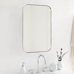 EGHOME 22x30'' Brushed Nickel Rounded Rectangle Bathroom Vanity Wall Mirror Stainless Steel Metal Framed Rectangular Bathroom Mirror, Vertical and Horizontal Hanging