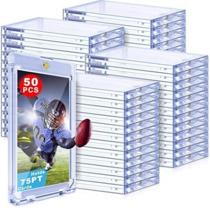 YZtree [50 Pack] 75pt Magnetic Card Holders: 75 pt Acrylic Hard Case for Sports & Game Cards, 75pt Card Protector with U-V Coating & Secure Magnetic Closure, 50ct Clear Hard Card Cases - Ultra Slim