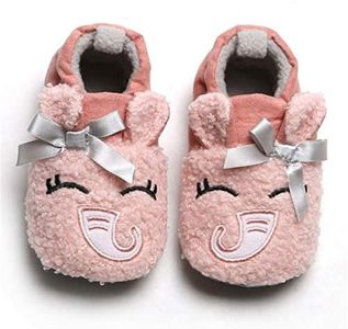 COSANKIM Unisex Newborn Baby Booties Non-Slip Sole Soft Fleece Toddler Boy Girl Slipper Winter Warm First Walker Crib Shoes, G-pink Elephant, 6-12 Months Infant