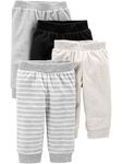 Simple Joys by Carter's Baby 4-Pack Fleece Pants, Black/Ivory/Light Grey/White Stripes, 6-9 Months (Pack of 4)