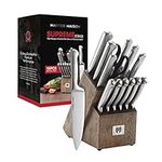 Master Maison 15-Piece Premium Kitchen Knife Set with Wooden Storage Block | German Stainless Steel Knife Block with 6 Steak Knives, Sharpener & All-Purpose Household Shears, Silver