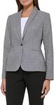 Tommy Hilfiger Calvin Klein Womens Plaid Fitted Single Button Blazer, Black/Ivory, 8