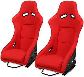 Auto Dynasty Pair of Racing Seat Universal FRP Fixed Position Racing Bucket Seats for 4 Point Harness, 37.5 (H) x 23 (W) x 25 (D) Inches, Driver and Passenger Side, Red
