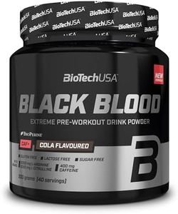 BioTechUSA Black Blood CAF+ Bebida Pre-Entrenamiento en Polvo con 12 Ingredientes Activos y 200mg de Cafeína por porción - Libre de Azúcar, Lactosa y Gluten, 300 g, Cola_