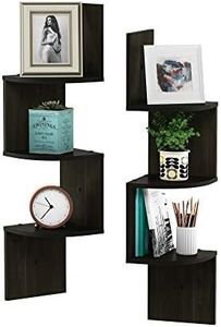 Furinno Rossi Wall Mount Floating Corner Shelf, 3-Tier Radial Set of 2, Espresso