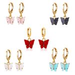 Jewelryklub 5 Pairs Combo Rose Gold Toned Multicolored Butterfly Charm Huggie Hoops Earrings For Women And Girls- Mix Colors