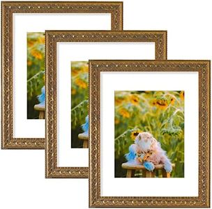 Frametory, Set of 3, 11x14 Ornate Photo Frame with White Color Mat for 8x10 Picture & Real Glass, Bronze