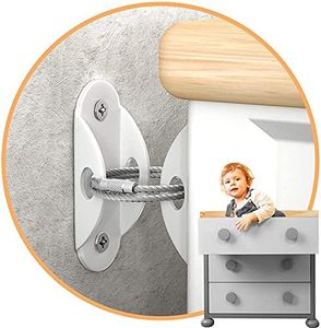 Furniture Anchors Furniture Straps, 6 Pcs Metal Child Proofing Furniture Wall Straps Anti Tip Furniture Straps Upgraded Furniture Anchor Straps Kit for Baby Pet Safety from Falling Furniture, White