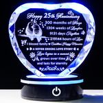 YWHL 25th Wedding Anniversary Crystal Heart Gifts for Couple Parents, Laser Engraved Romantic 25 Year Anniversary Crystal Keepsake Gifts for Wife Husband, 25 Years of Marriage Gifts for Her Him