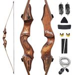 Black Hunter Longbow 60 Inch 20-60lbs Hunting Bow with Stringer Tool Right Hand Wooden Riser Archery Bow for Outdoor Shooting Target Practice (55LBS)