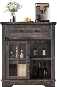 YITAHOME 32" Sideboard Coffee Bar Cabinet, Farmhouse Buffet Cabinet with Drawer & Adjustable Storage Shelves, Storage Cabinet with Sliding Barn Door for Living Room, Dark Rustic Oak