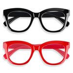 Areyeth 2 Pairs Oversized Retro Reading Glasses for Women, Oprah Style Large Blue Light Blocking Readers(2.0X), Black+red