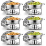 Wilprep Chafing Dishes Set of 6, 5L Stainless Steel Round Chafing Dish Buffet Set,Food Warmer Kit with Lids and Food Pans for Restaurant Catering Parties Weddings Picnics
