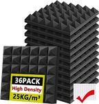 Foneso Acoustic Foam Panels 12'' x 12'' x 2'', Sound Insulation Wall, Pack of 36 Black Acoustic Foam Mats for Sound Studio, Podcast Recording, TV Room, Playrooms and Offices