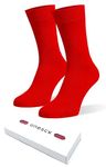 ONESCK Super Soft Cotton Dress Socks Vibrant Plain Colours for Women (Red, 4-7)