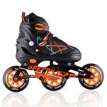 Konex 3 Wheel Inline Skates | Adjustable PU Wheel Roller Skating Shoes for Boys and Girls (Xtra Large, 39-42, Orange)