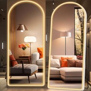 Hasipu 71" x 28" Led Mirror Full Length, Full Length Mirror with Lights Arch Design, Full Body Mirror with Lights, Wall Mounted Mirror Dimming & 3 Color Modes