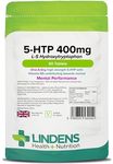 Lindens - 5 HTP 400mg, 60 Tablets - 1-A-Day, UK Made - 50mg Griffonia Simplicifolia Seed Extract 8:1, with Vitamin B5 - Mental Performance - Letterbox Friendly, Vegan