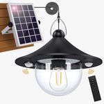 Solar Barn Light Indoor Outdoor Shed Lights Solar Powered with Remote & Motion Sensor, Waterproof Solar Hanging Pendant Lamp for Porch, Inside Home, Farmhouse, Gazebo, Chicken Coop, Daytime Available