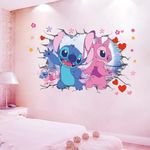 3D Girl Pink Wall Stickers Cartoon Rainbow Kids Wall Decals Peel and Stickers for Walls Bedroom Living Room Home Décor(15.7X23.7) Inch