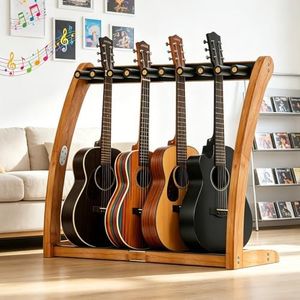 MURACKTAGE Multi Guitar Stand Rack - Wooden Guitar Holders for Acoustic Guitar, Electric Guitar & Bass Ukulele Guitar, Bamboo Guitar Stands Floor for Stage Display Studio Home Decor Brown