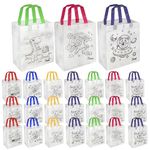 FunBlast Reusable Hand Carry Bag - Diy Canvas Colouring Bags, Kids Party Bags, Gift Bag, Kids Party Favor Bags, Birthday Gifting Bags For Return Gifts (24), Multicolor, Pack Of 24