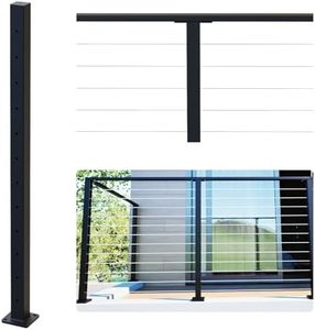 Dawn Railing Heavy-Duty Cable Railing Post, 42��”x2”x2” High Strength Steel Square Middle Post with Level Drilled Holes, Weldless Black Powder-Coated Finish, for Wood/Concrete Deck, 1 Pack