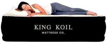 King Koil Queen Size Raised Air Mattress - Best Inflatable Airbed With Built-In Pump - Elevated Raised Air Mattress Quilt Top Queen Black