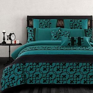 Luxton Halsey Teal Quilt Cover Set King Black Pintuck 3pcs Black Teal Green Doona Cover Set (King Size)