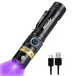 Alonefire SV38 5W 365nm UV Flashlight Type C USB Rechargeable Ultraviolet Blacklight Money Detector Pet Urine Detector for Resin Curing, Fishing, Scorpion, Minerals, Dry Glue with Battery Included