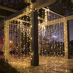 Led Curtain Lights 9.8 x 9.8 Feet 300 LEDs, 8 Modes with Waterproof Connector, Warm White