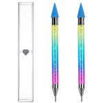 ANGNYA 2PCS Wax Nail Rhinestone Picker Dotting Pen,Dual-ended Wax Pencil For Rhinestones Wax Tip Gradient Handle With Crystal Beads Manicure Nail Art DIY Decoration Tool