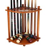 GSE Games & Sports Expert Billiards Pool Stick Holder Only, Corner-Style Floor Stand Billiard Pool Cue Racks with Score Counters, Holds 8 Pool Cue Sticks and a Full Set of Balls (Oak)