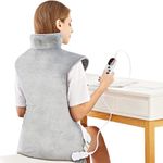 Mia&Coco Electric Heating Pad for Back Neck Shoulders Pain Relief, XL 60x100cm Soft Flannel Wrap, Waist Strap, Fast Heat Hot Therapy 6 Heat Settings, Auto-Off Timer, Machine Washable, UK Plug, Grey