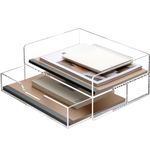 SANRUI 2 Tier Letter Trays Acrylic Desk Organizer with Drawer, Clear Paper Tray for Letter/A4 Printer Paper/Magazine, Home Office Supplies