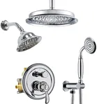 Homekicen Chrome Antique Shower System, 9" Ceiling Mounted & 6" Wall Mount Dual Rain Head and Handheld Spray, Vintage Rainfall Faucet Sets, 3 Way Diverter Brass Rough in Valve with Trim Kit