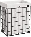 SONGMICS 90L Laundry Basket, Collapsible Washing Basket, Laundry Hamper, Removable and Washable Bag, Metal Wire Frame, for Bedroom Bathroom, Black and White LCB190W01