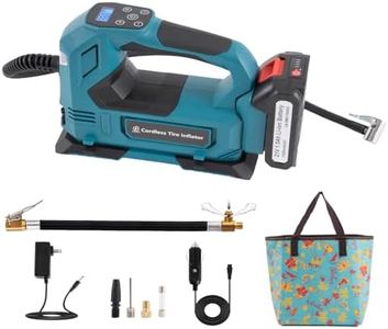 Tire Inflator Portable Air Compressor, 150 PSI Tire Pump with 21V Rechargeable Battery & Inflator Extension Hose with Exhaust Button & Quick Tire Air Chuck for Car Motorcycle Bike & Ball(Blue 1.5A)