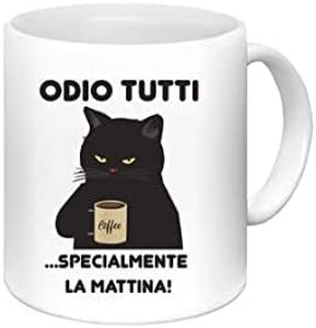 Generico Tazza Mug Gatto Arrabbiato Odio Tutti specialmente la mattina SIMPATICA DIVERTENTE REGALO AMICO AMICA - PERSONALIZZABILE