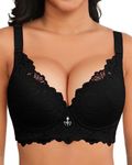 Svmer Push Up Lace Bra for Women Underwire Plus Size Comfortable Brassiere Black 38D