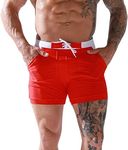 KEOYA Swimwear Men Swim Boxer Trunks Brief Quick Dry Bikini Swimsuits Square Leg Surf Bathing Suits Large Red