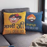 Yaya Cafe Mothers Day 12x12 inches Poly Satin Cushion (with Filler) Mummy Ji Papa Ji Tussi Great Ho Printed Birthday Throw Pillow Sofa - Set of 2