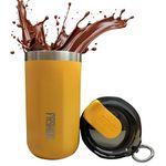 RECTITUDE CafeTime Mug, Stainless Steel insulated Travel Coffee Mug with lid, Double Walled Vacuum Insulation, Reusable Thermal Cup for Hot Cold Drinks Coffee, Tea, Carrying, Car| 450ml | Color Yellow