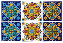 Shiv Kripa Blue Pottery Home Decor Moroccan Interior Exterior Crafted Tabletop Flooring Wall Ceramic Handcrafted Painted Wall Tiles 6 x 6 Inch Set of 6 Tiles (Multi)